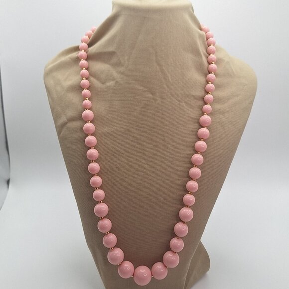 Unbranded Jewelry - Vintage Pink And Gold Acrylic Graduated Beaded Necklace 22" Marked Pat